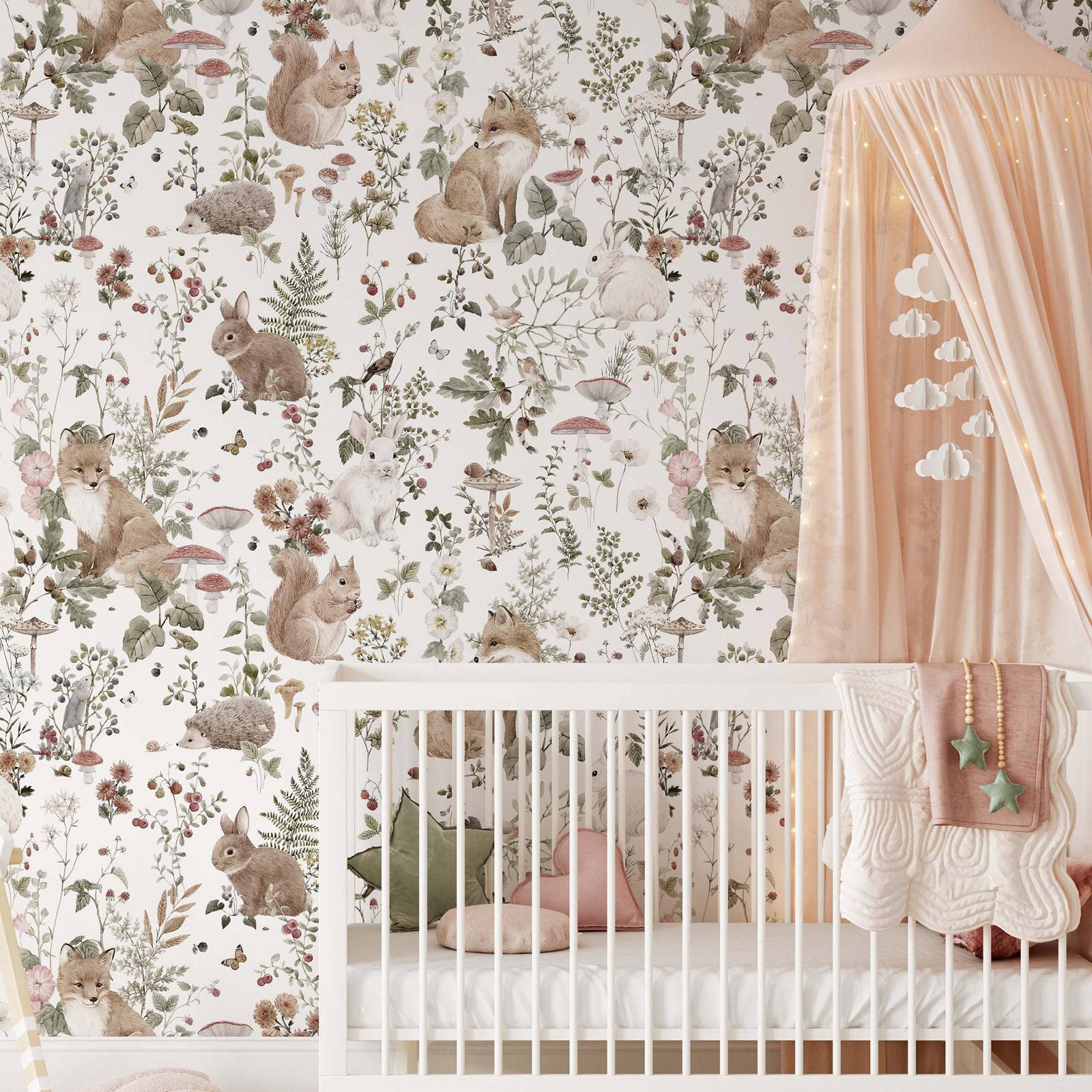 Baby Nursery Vintage - Forest Babies MuraL, Boys Nursery Vintage