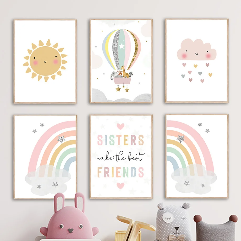 Baby Nursery Needs - Giraffe Elephant Hot Balloon Sun Rainbow