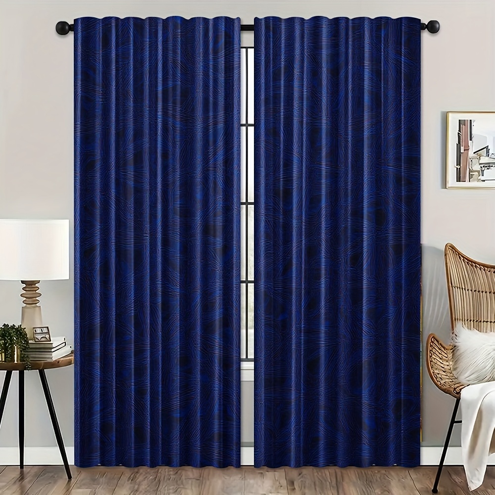 Blackout Curtain Nursery - Blue Striped Geometric Curtains Window Drapes