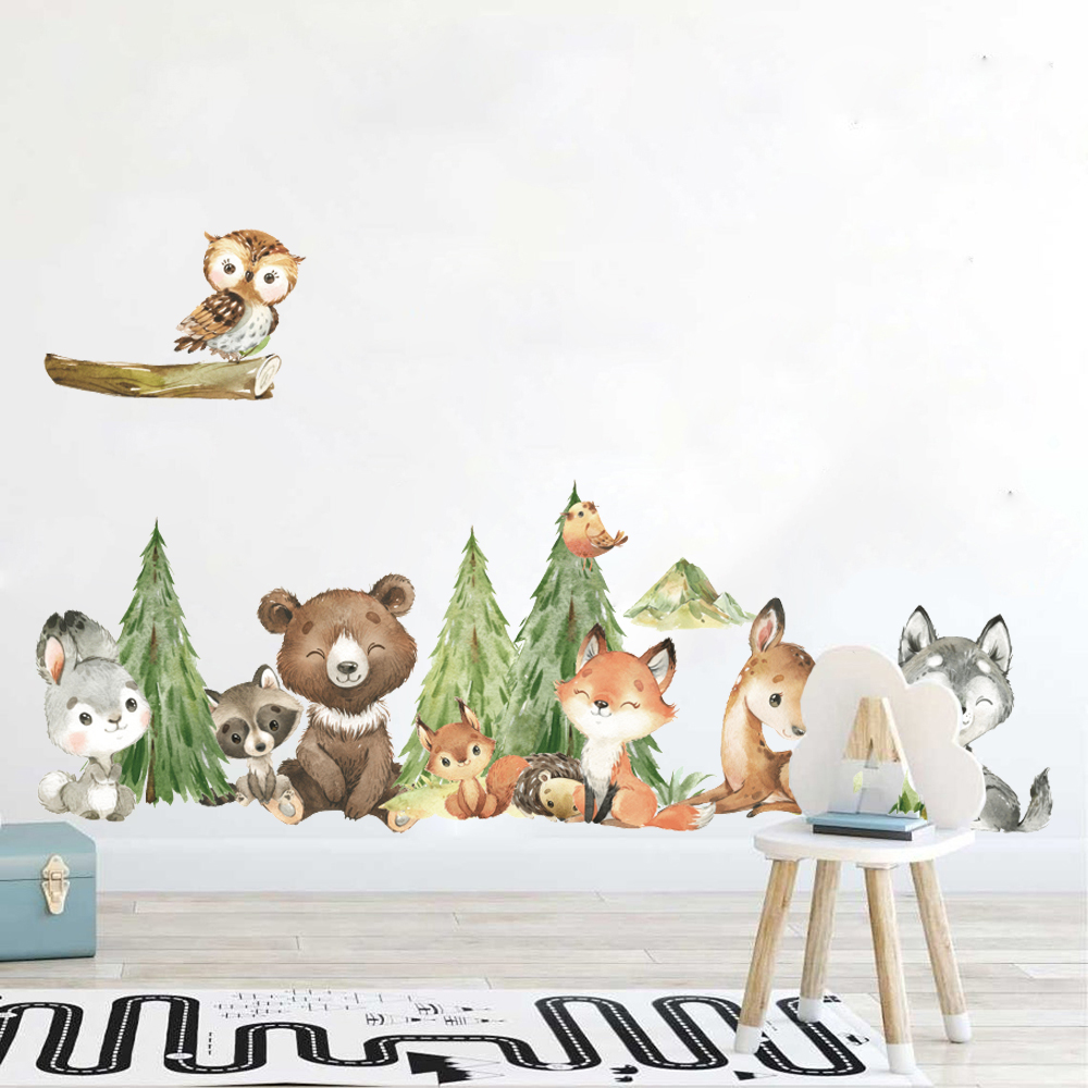 Baby Nursery Needs - Cartoon Watercolor Forest Animal Wall Sticker