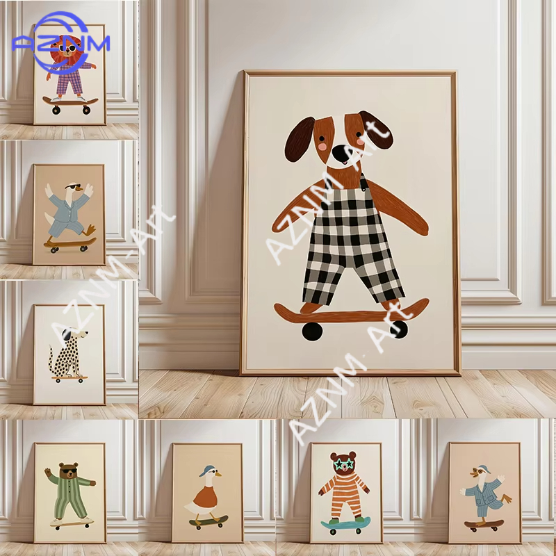 Baby Nursery Needs - 1PC Funny Animal Skateboarding Poster Trendy