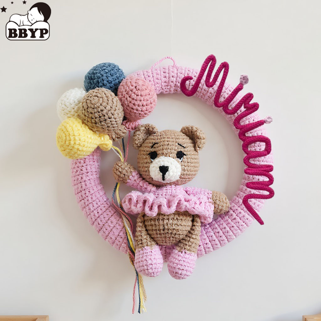 Baby Nursery Needs - Personalized Crochet Name Wreath with Bear