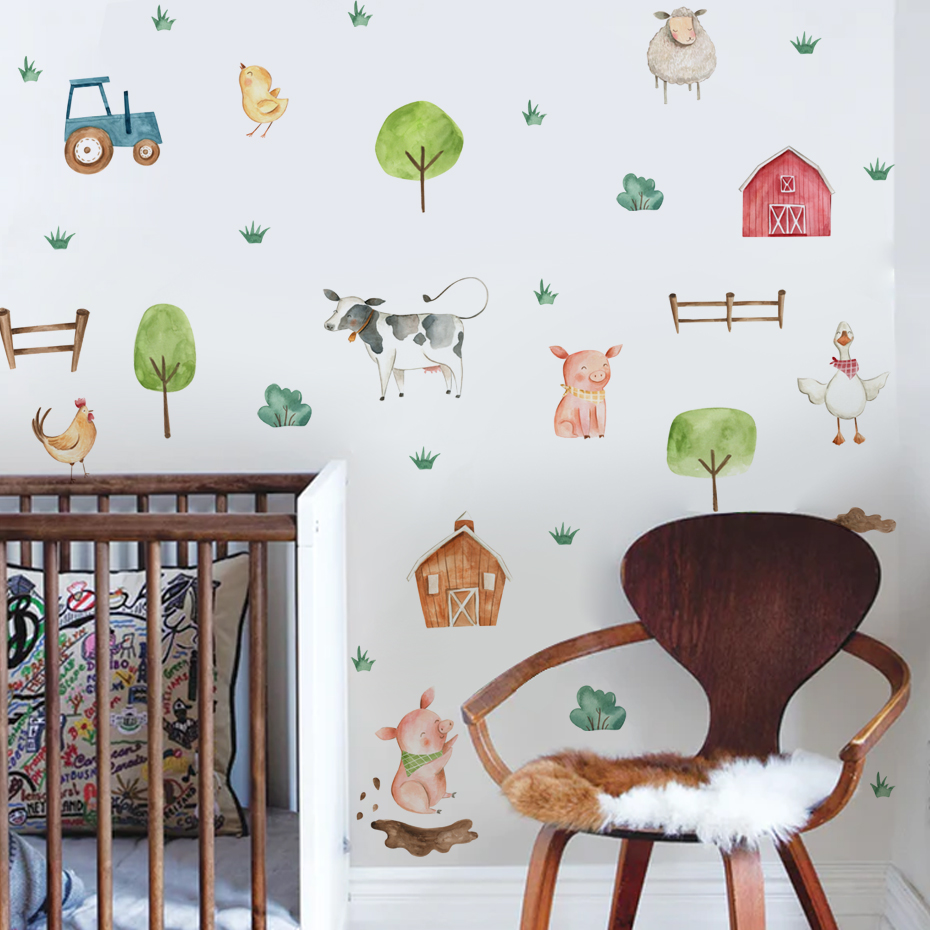 Boho Watercolor Cute Farm Anim - đánh giá và giá Baby Nursery Wall Mural