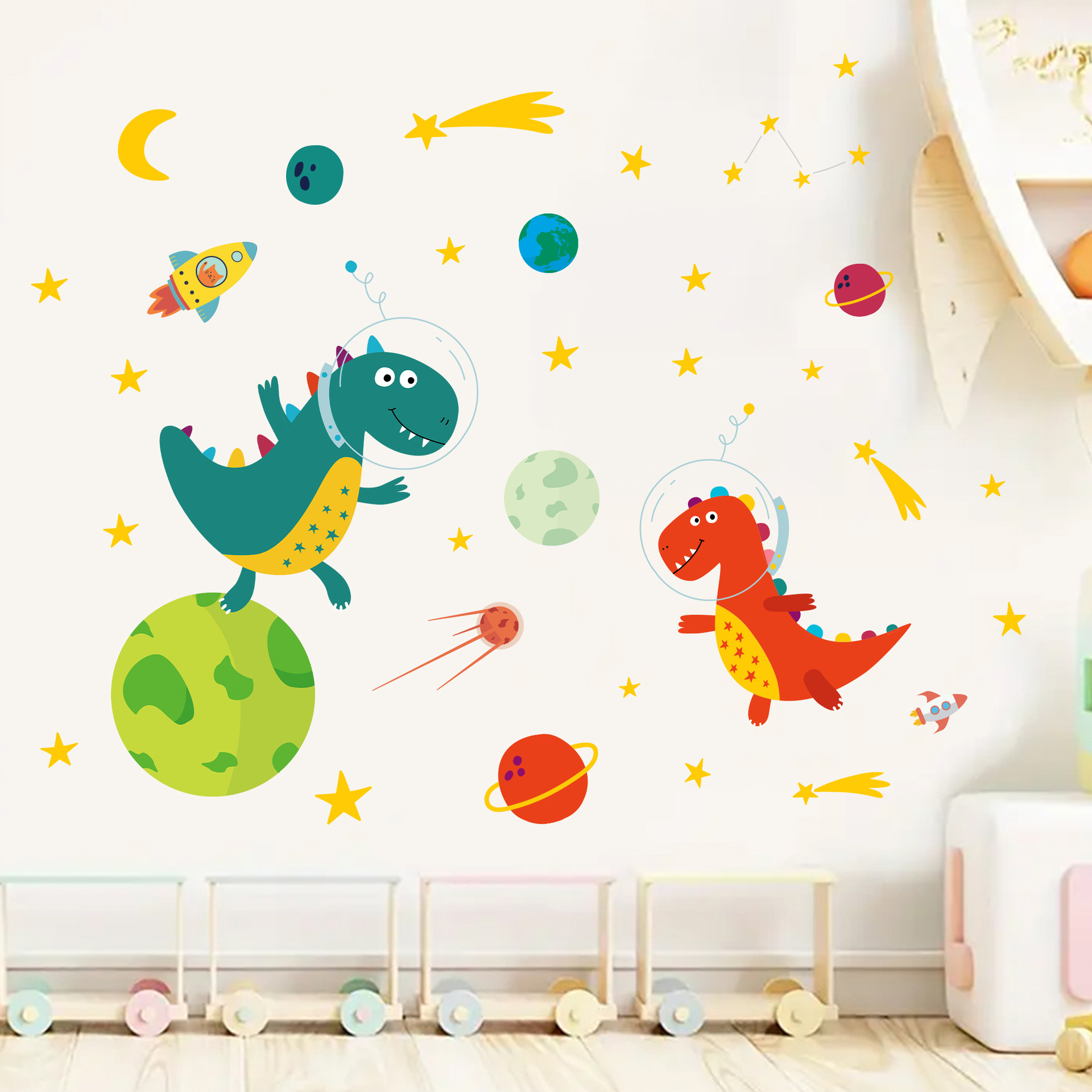 Space Astronaut Dinosaur Wall  - đánh giá và giá Baby Nursery Decor Boy