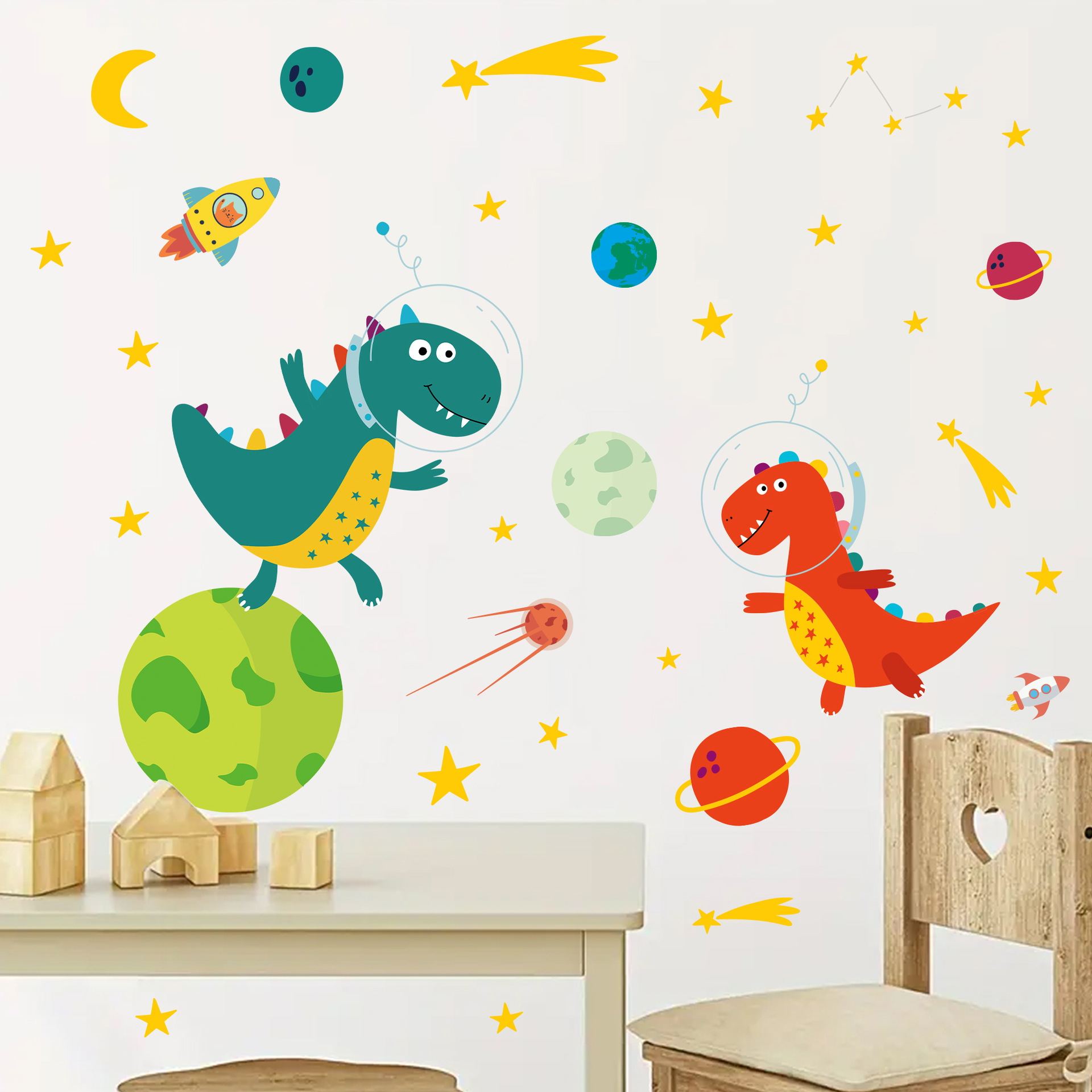 Space Astronaut Dinosaur Wall  - đánh giá và giá Baby Nursery Decor Boy