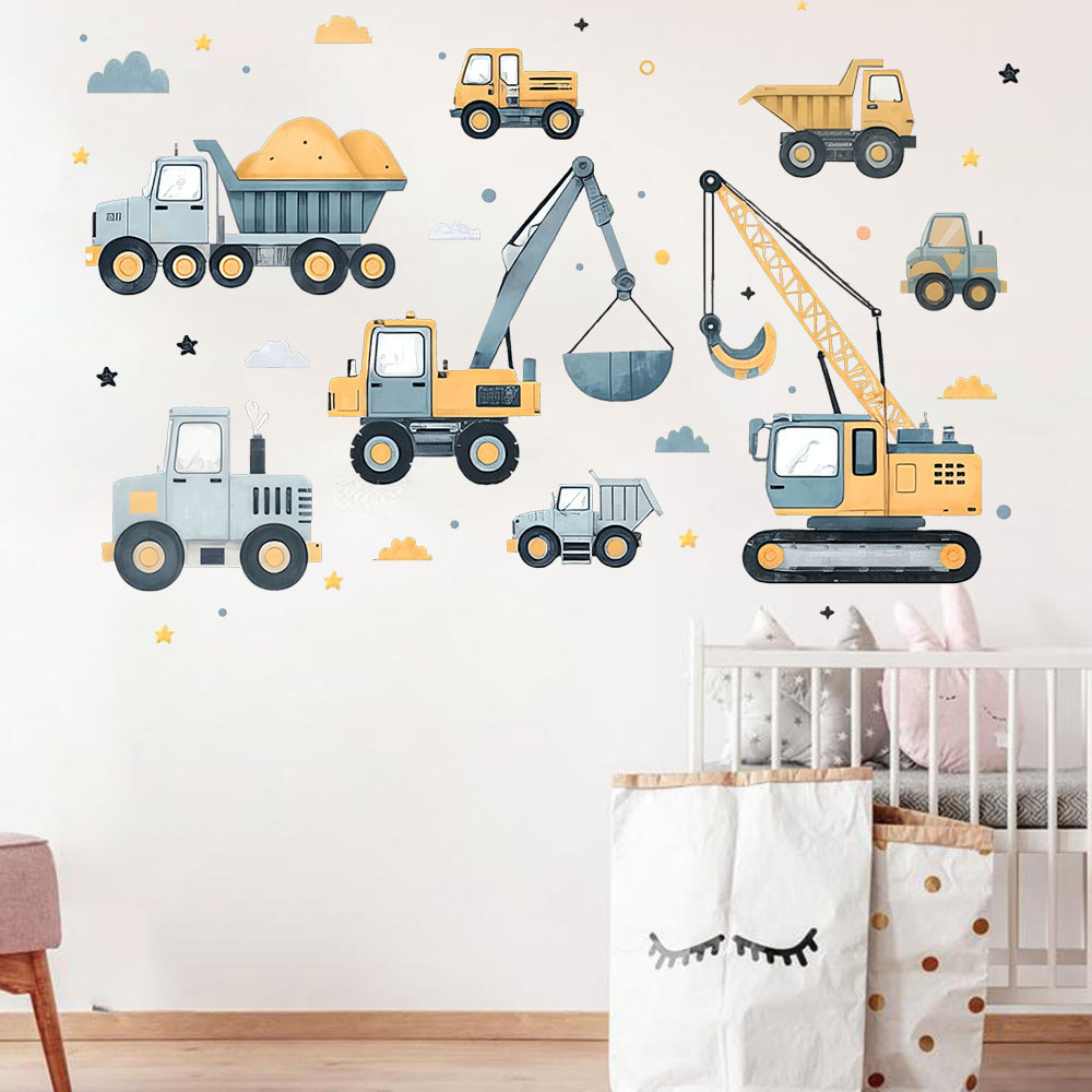 Cartoon Excavator Vehicles Set - đánh giá và giá Baby Nursery Wall Mural