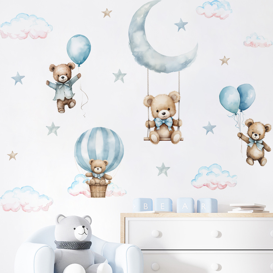 Watercolor Bear Hot Air Balloo - đánh giá và giá Baby Nursery Decor Boy