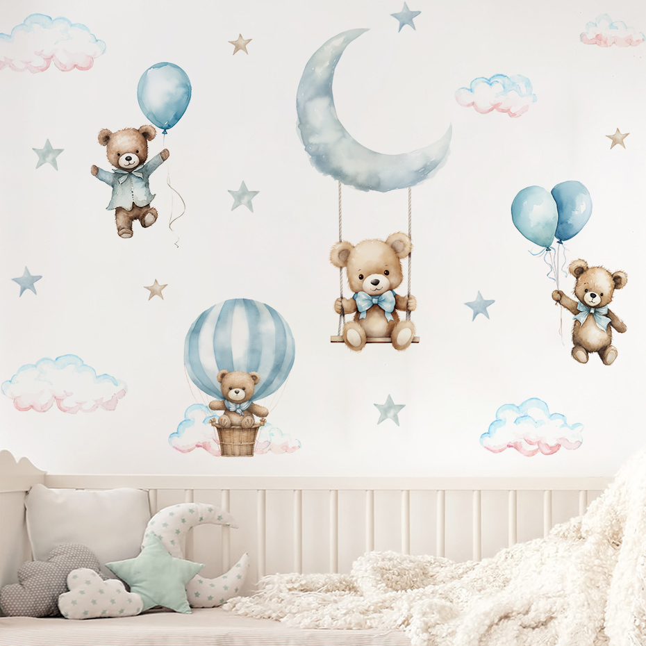 Watercolor Bear Hot Air Balloo - đánh giá và giá Baby Nursery Decor Boy