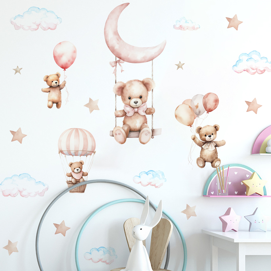 Watercolor Bear Hot Air Balloo - đánh giá và giá Baby Nursery Decor Boy