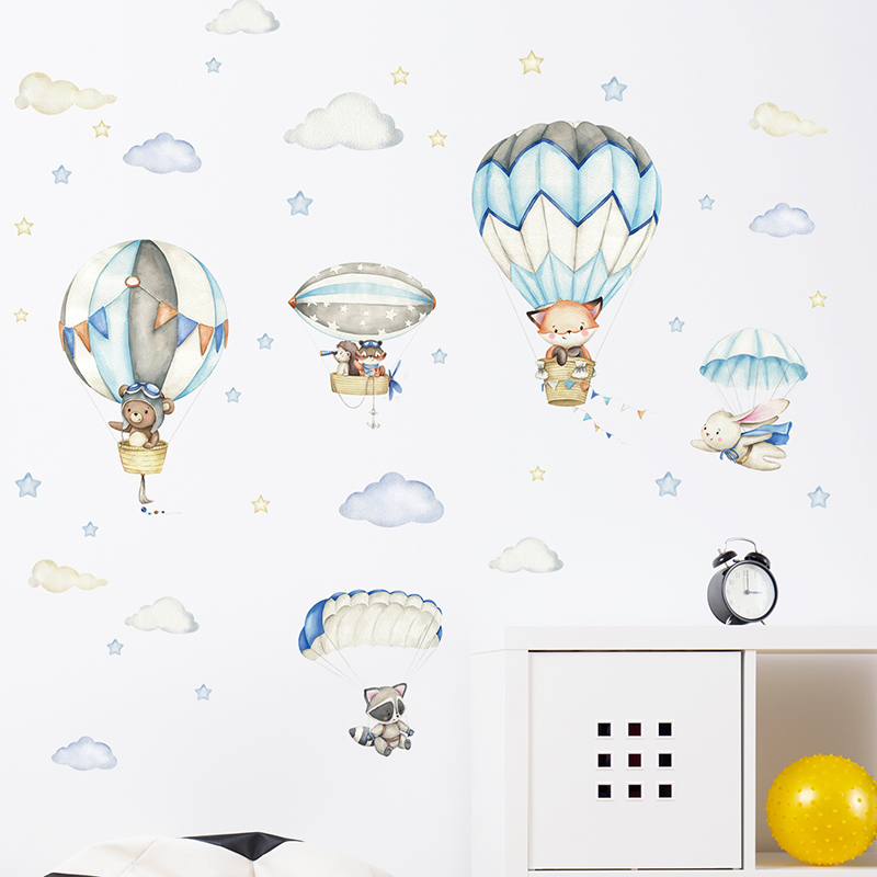 Cartoon Cute Animals Hot Air B - đánh giá và giá Baby Nursery Wall Mural
