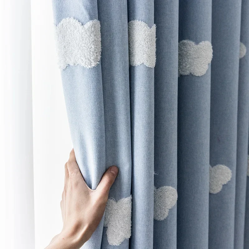 Thêu Đám Mây Xanh Dương Vải Mà - đánh giá và giá Blackout Curtain Nursery