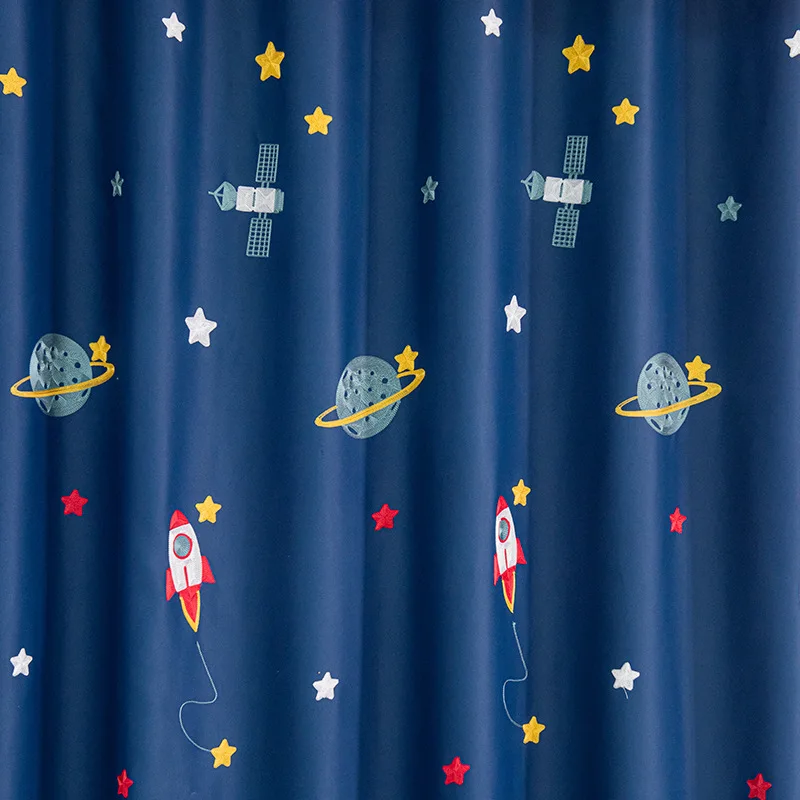 Navy Blue Cartoon Rocket Space - đánh giá và giá Blackout Curtain Nursery