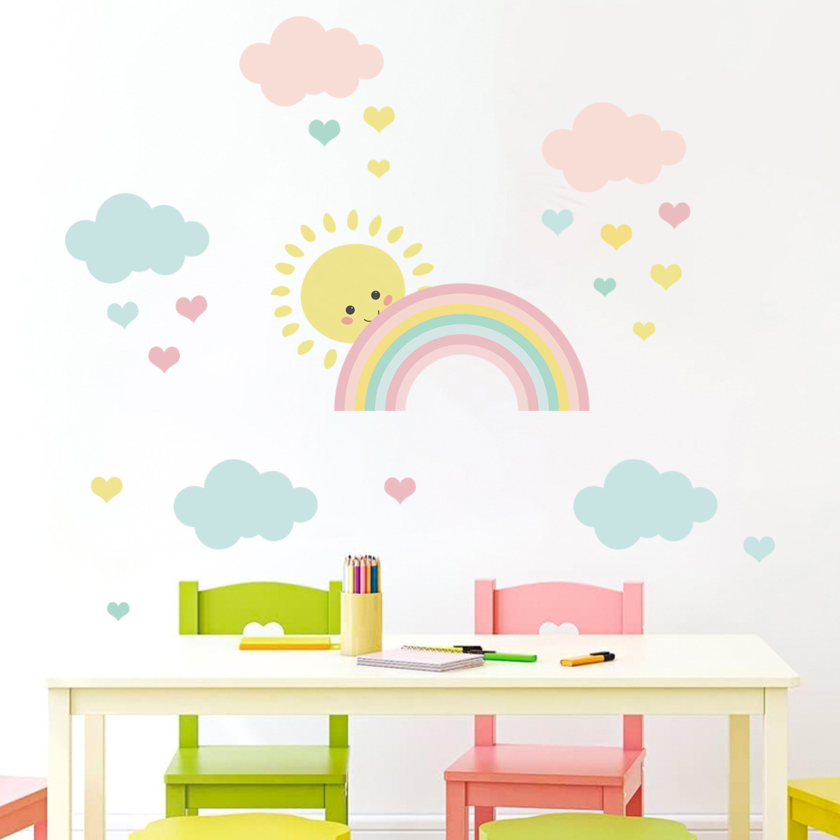 Cartoon Sun Rainbow Clouds Wal - đánh giá và giá Baby Nursery Decor Boy