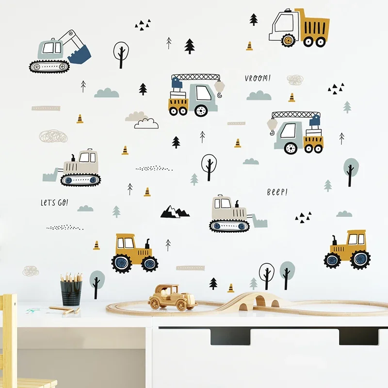 Hand Drawn Cute Cars Cargo Tru - đánh giá và giá Baby Nursery Wall Mural