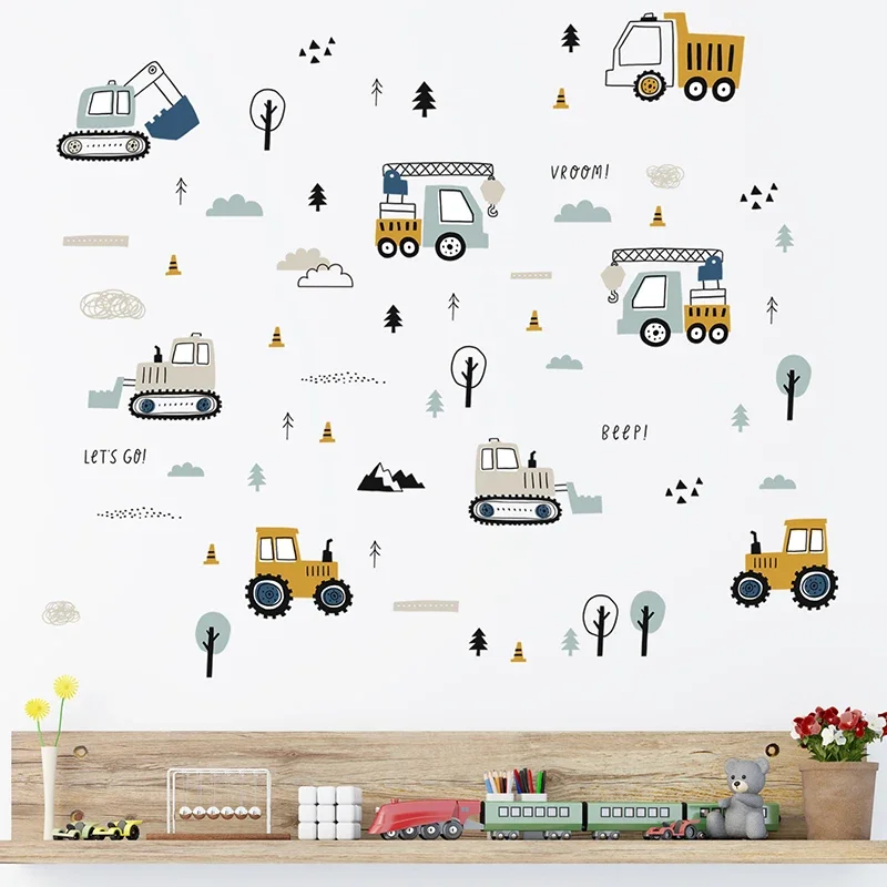 Hand Drawn Cute Cars Cargo Tru - đánh giá và giá Baby Nursery Wall Mural
