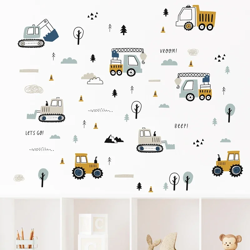 Hand Drawn Cute Cars Cargo Tru - đánh giá và giá Baby Nursery Wall Mural