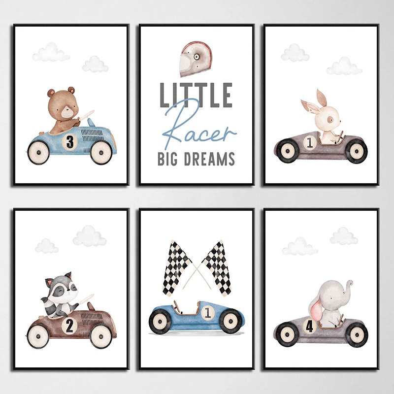 Vintage Racing Cars Animals Ra - đánh giá và giá Baby Nursery Vintage